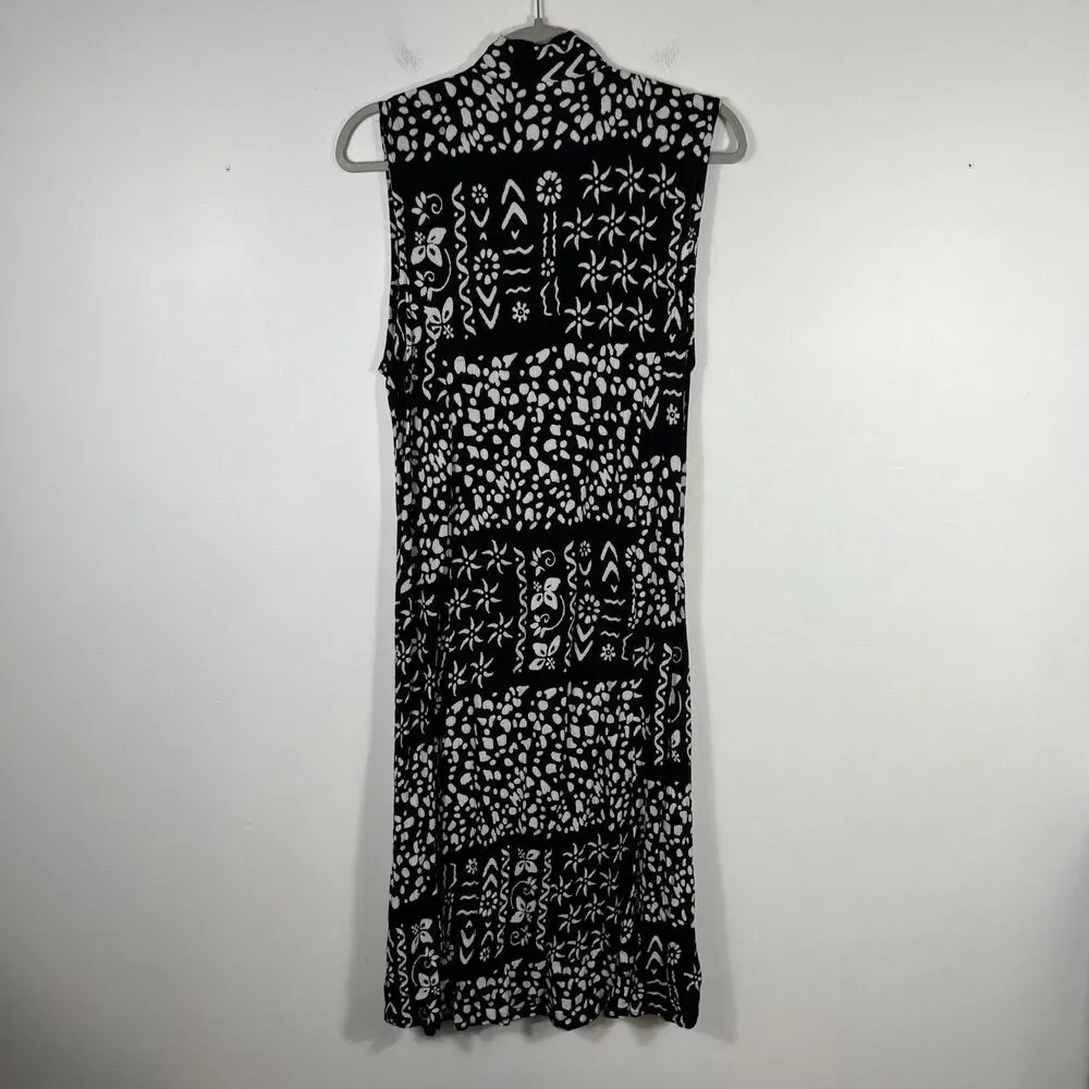 Buster N Bogi Dress 0X Black White Batik Button Front Sleeveless Flowy Floral - Picture 2 of 15